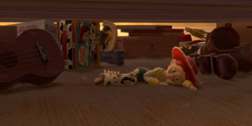 Jessie lying forgotten underneath Emily's bed in Toy Story 2 