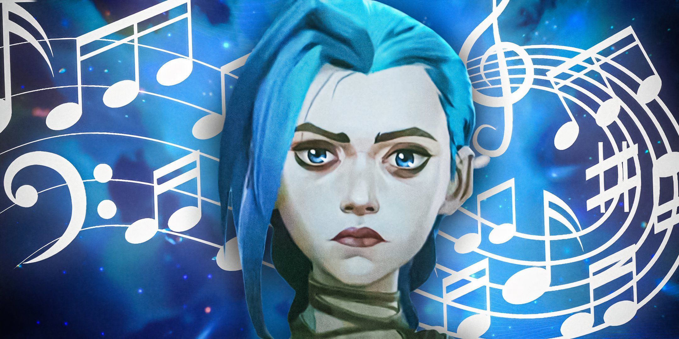 Jinx from Arcane surrounded by music notes