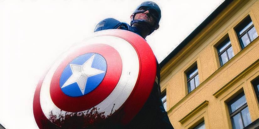 John Walker with a bloody Captain America shield in The Falcon and the Winter Soldier