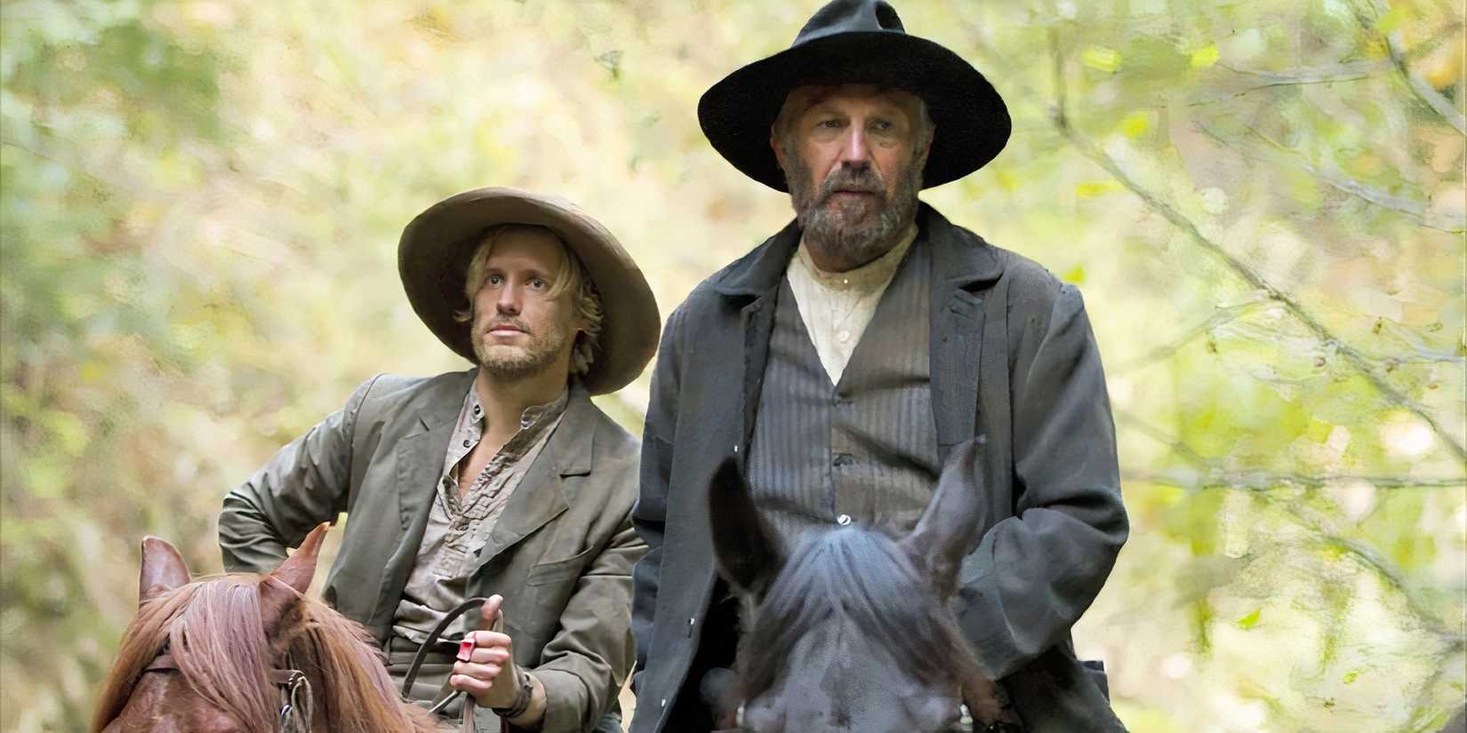 Kevin Costner as William riding a horse in Hatfields & McCoys