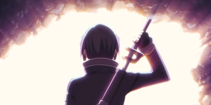 Kirito walking away from Pitohui after their brief battle. 