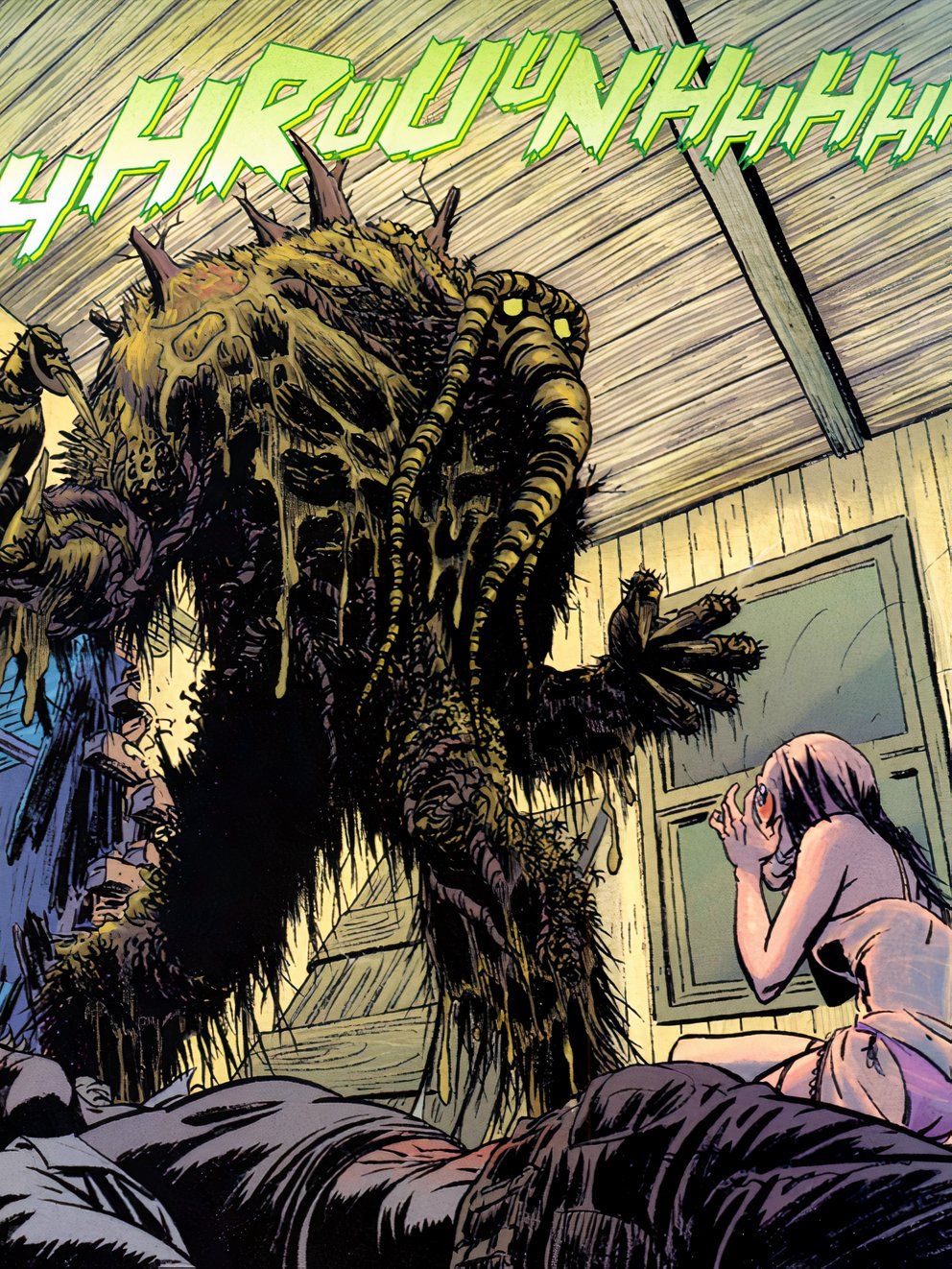 Man-Thing scares a woman.