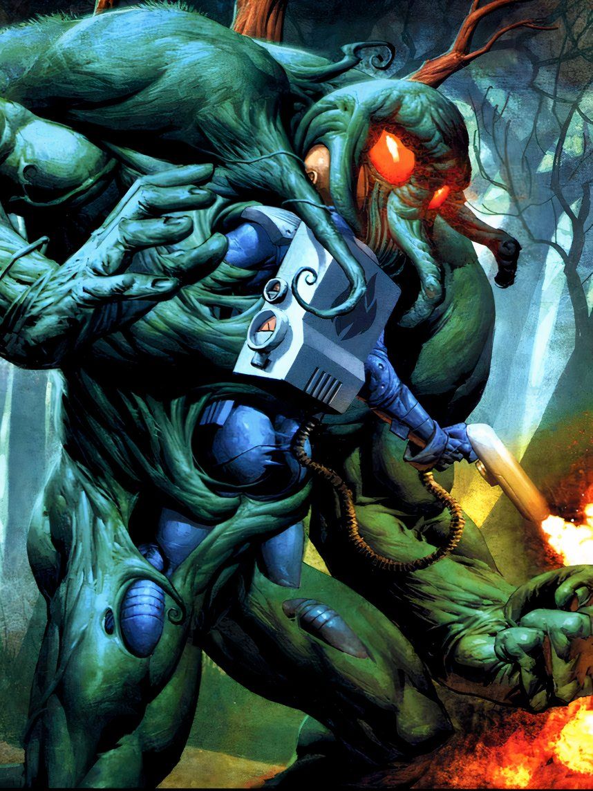 Man-Thing absorbs a woman.