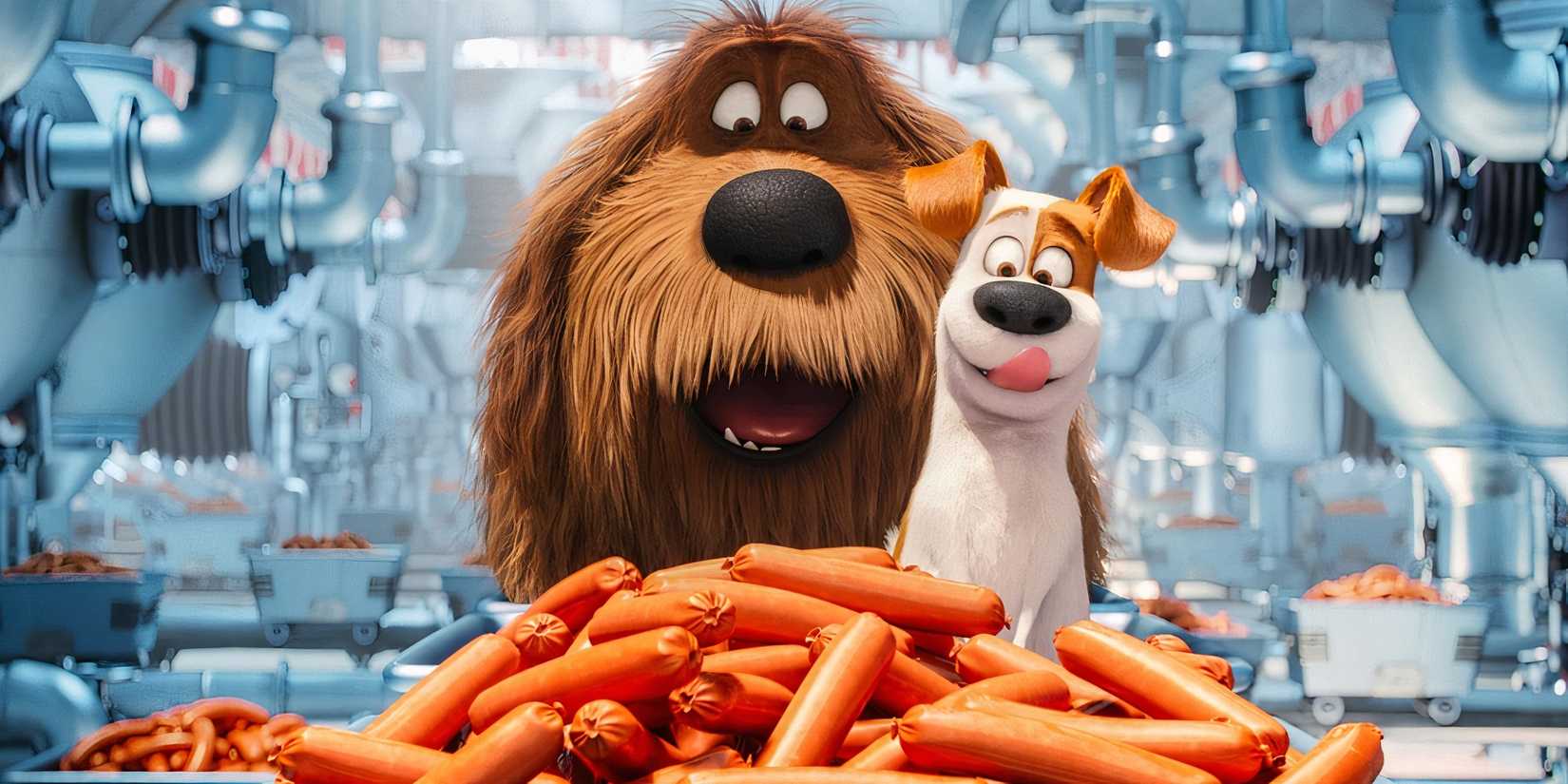 10 Highest Grossing Non-Disney Animated Movies Of All Time At The U.S. Box Office 4 Max and Duke looking hungrily at a plate of hot dogs in The Secret Life of Pets