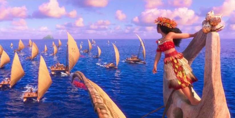 Moana With Her Tribe On The Ocean