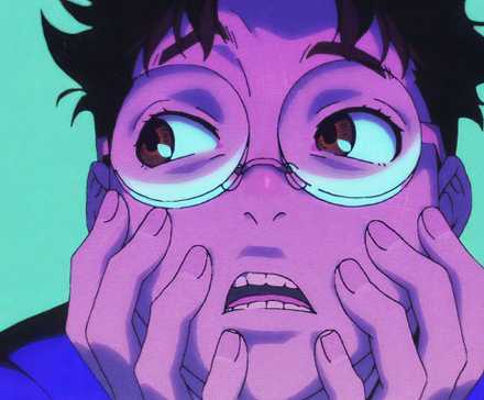 Крупный план Окара с руками на лице, кадр из начала "Dan Da Dan".