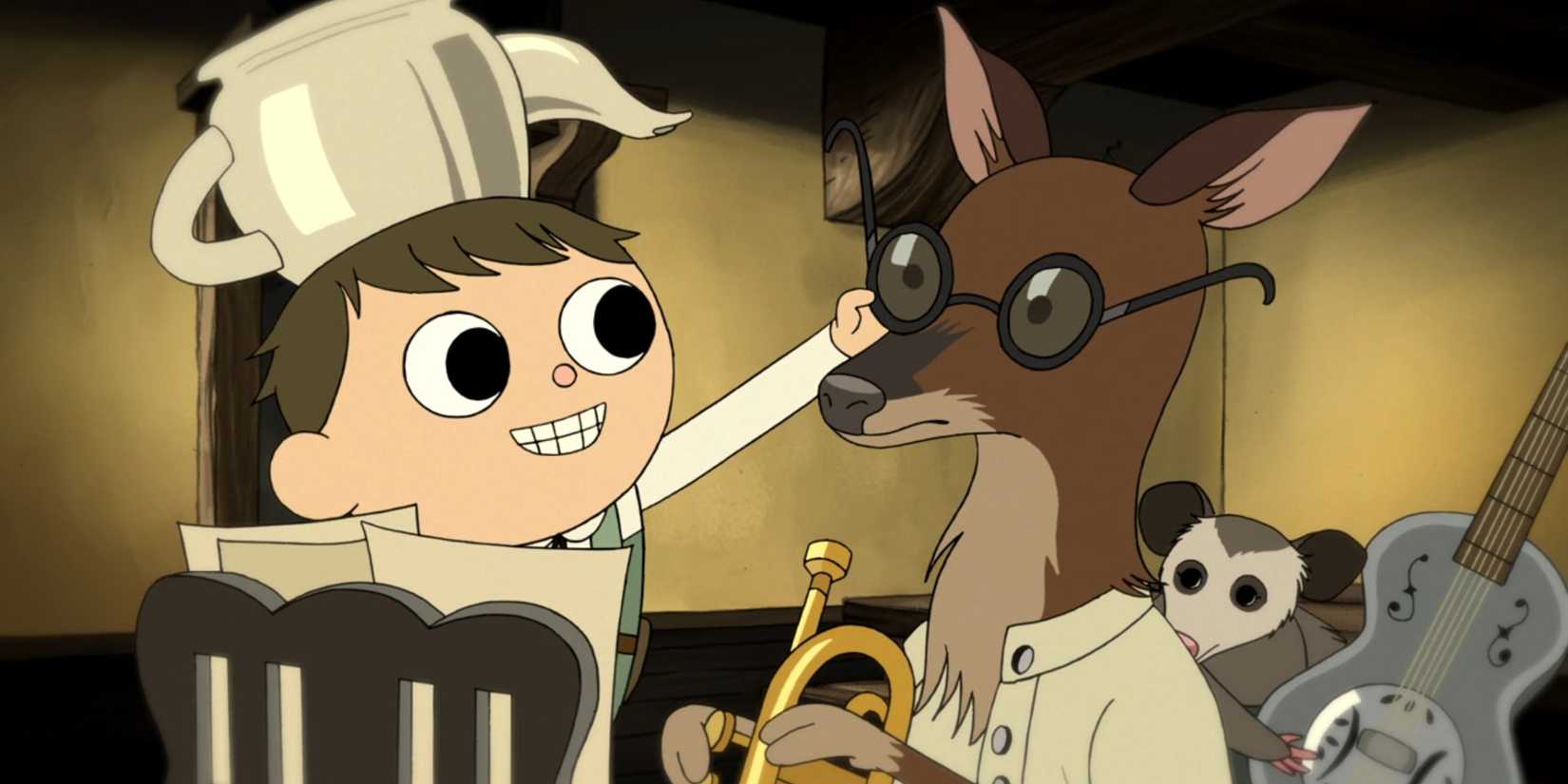 Greg putting glasses on a doe in Over the Garden Wall