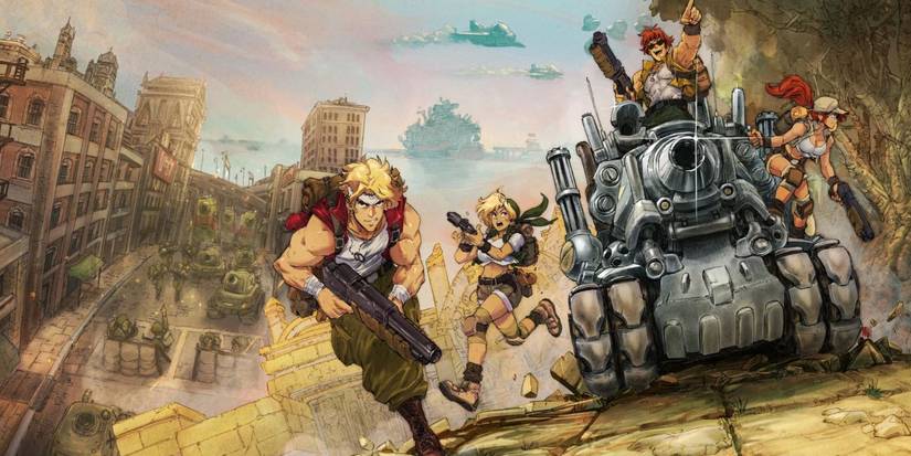 Party characters from Metal Slug Tactics running during an attack