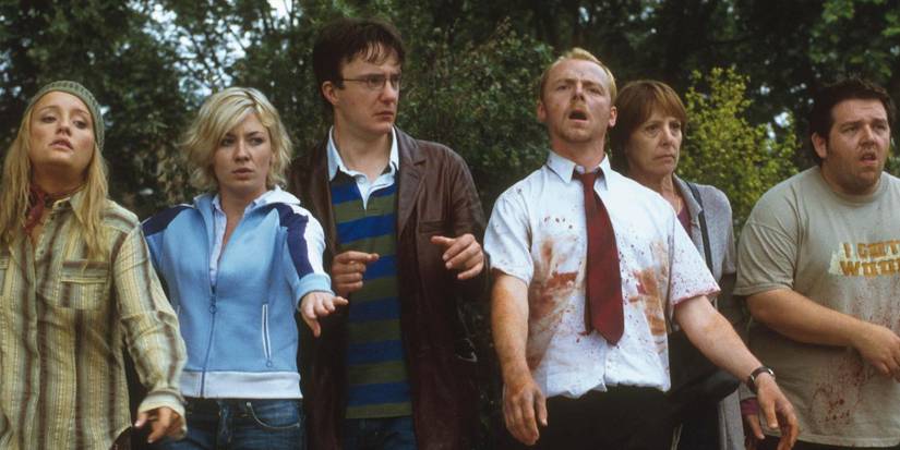 A group of survivors in Shaun of the ᴅᴇᴀᴅ (2004).