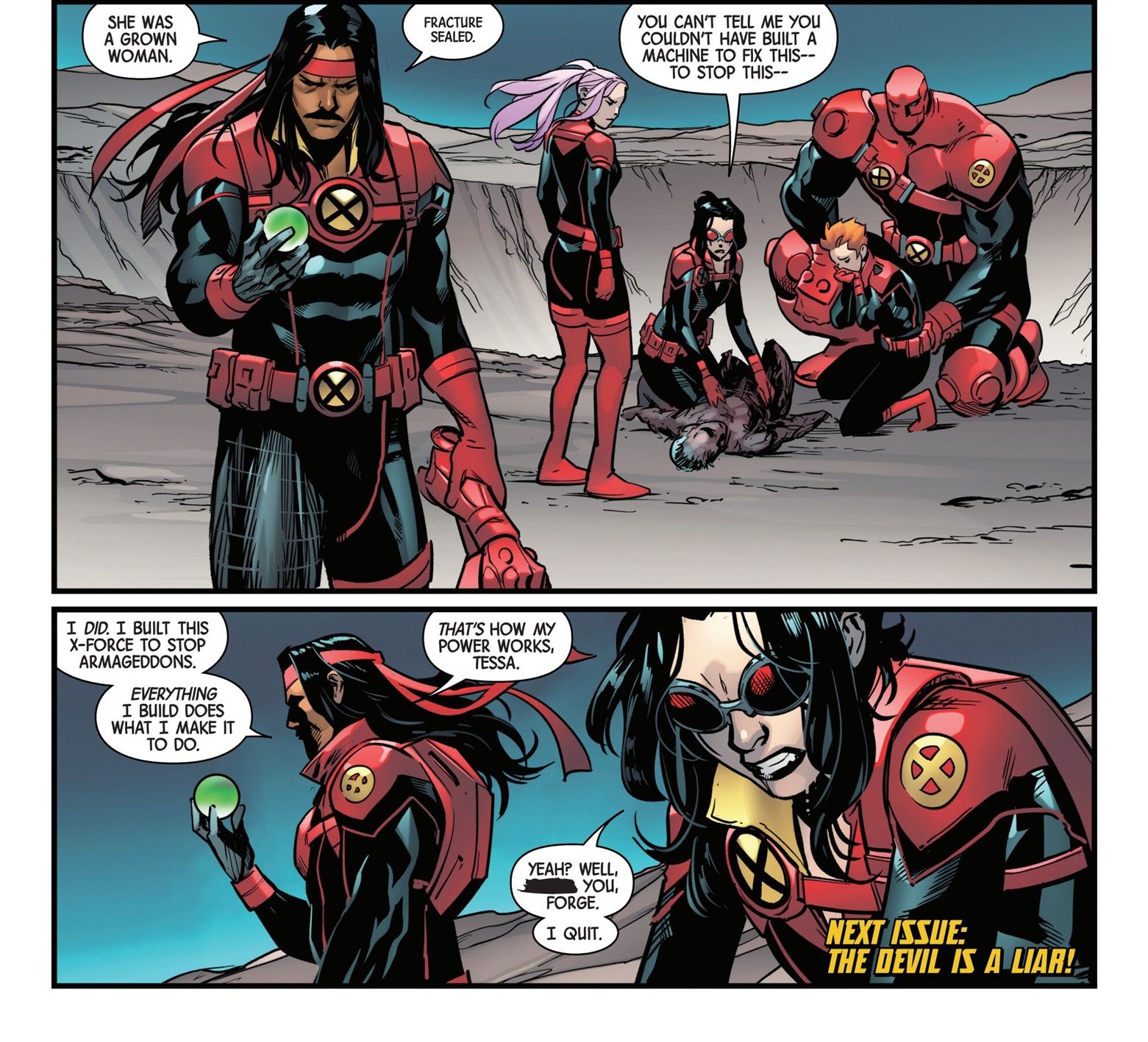 Sage quits X-Force as the team mourns Surge. 