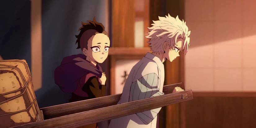 8 Demon Slayer Facts So Dark They Make the Anime Harder to Watch 2 Sanemi and Genya Shinaguzawa as children. Sanemi pulls a cart behind him and Genya walks beside him carrying a pack