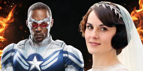 Anthony Mackie's Captain America and Lady Mary Crawley in front of fire, to represent Avatar 3