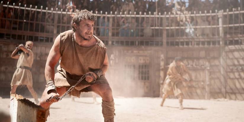 Paul Mescal as Lucius ready to fight baboons in Gladiator II