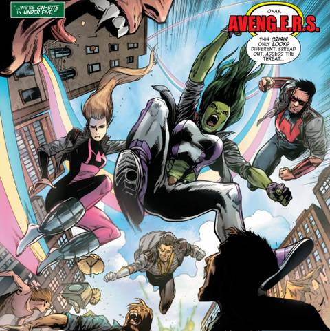 Comic book panel: She-Hulk calls the Avengers to stop a vampire threat.
