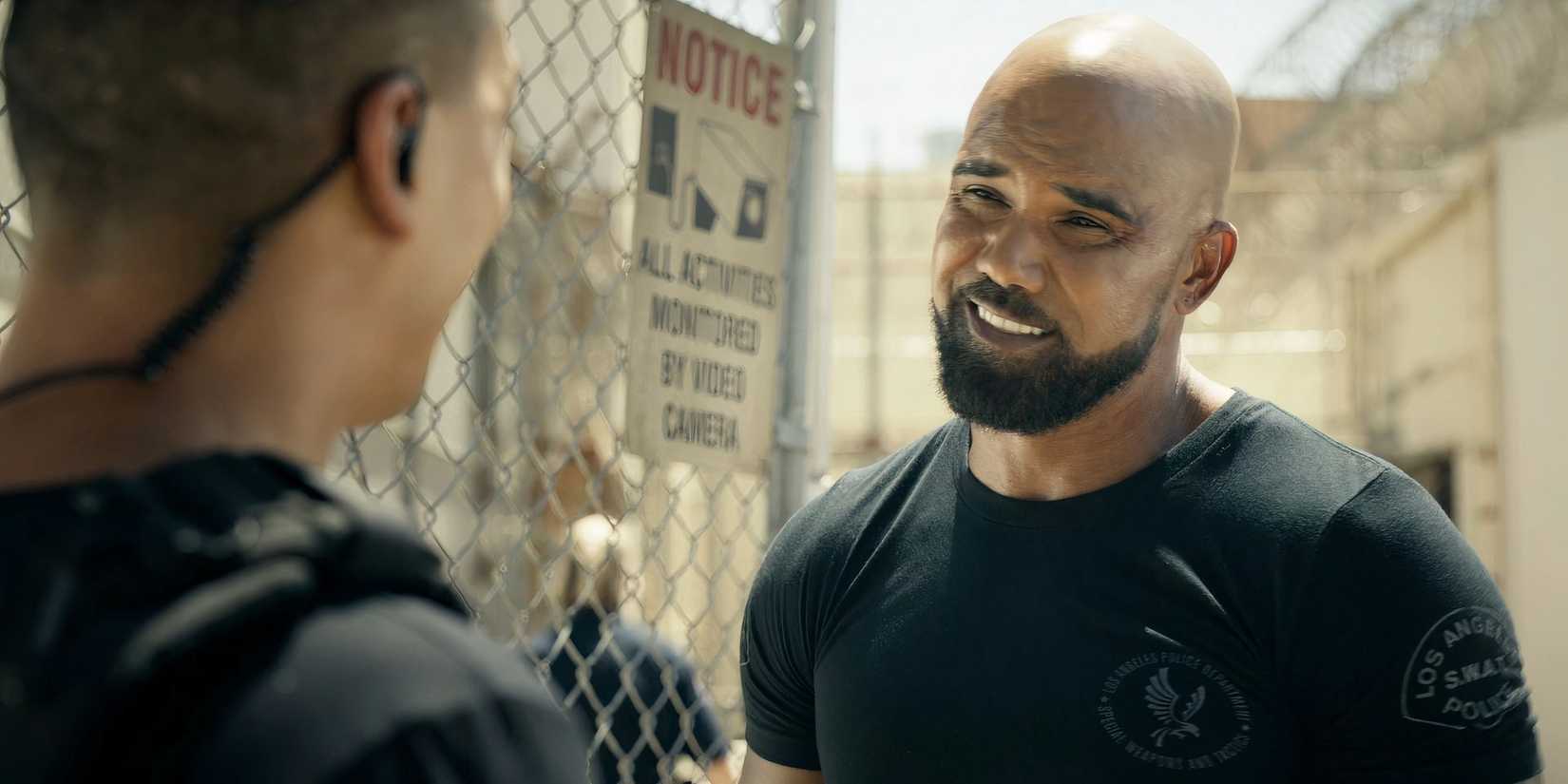 Shemar Moore as Hondo in SWAT season 8, episode 3, smiling and talking to someone