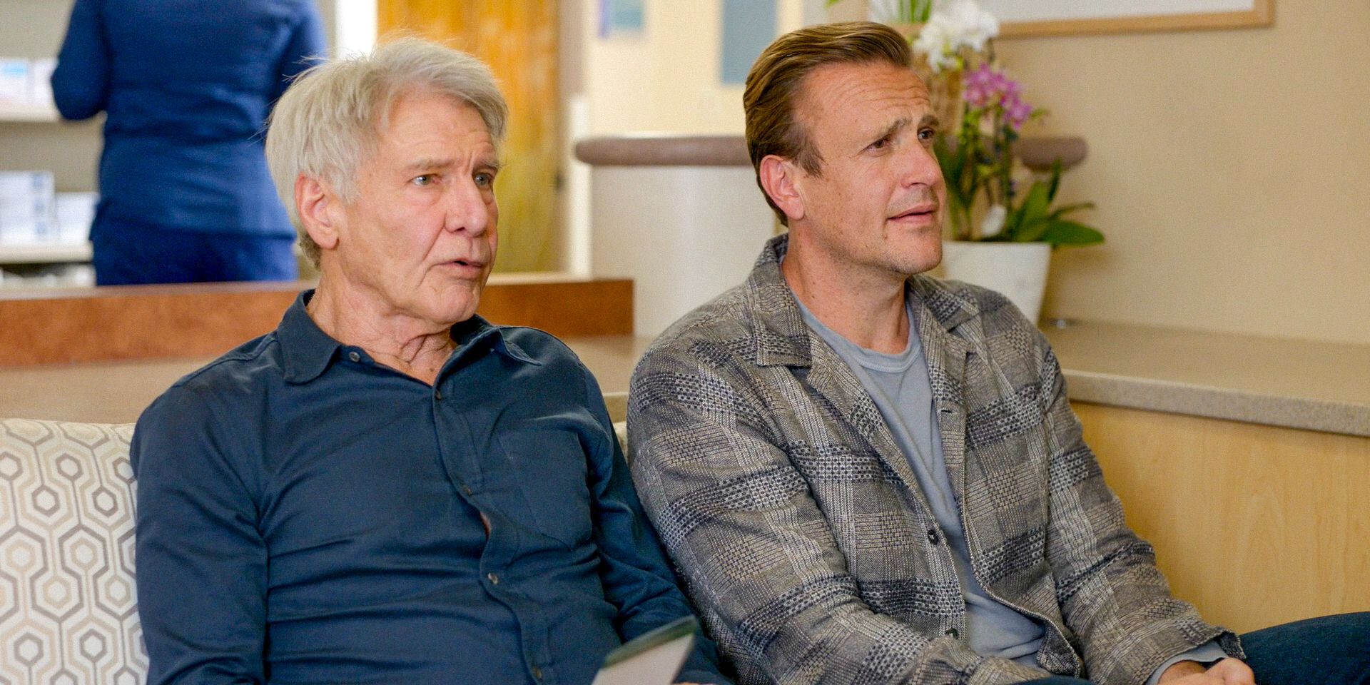 Paul (Harrison Ford) and Jimmy (Jason Segel) moved by Tim's reconciliation with his son Sean in Shrinking Season 2 Episode 6