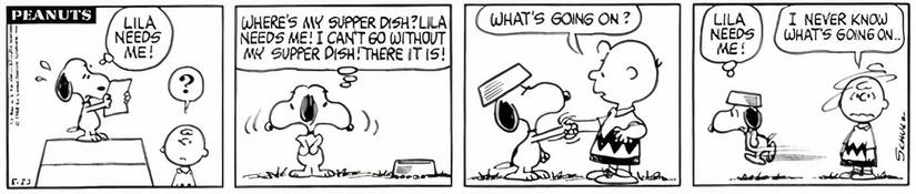 Snoopy leaving Charlie Brown to go be with Lila.