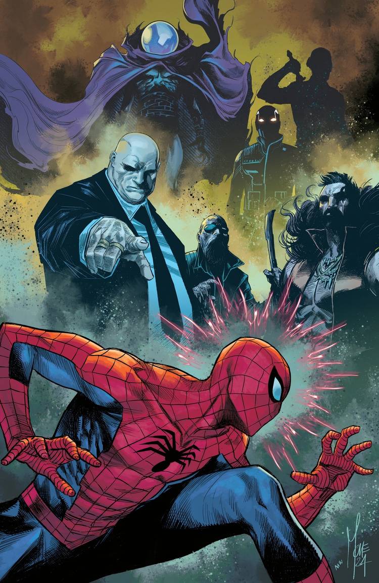 Spider-Man facing off against the Sinister Six.