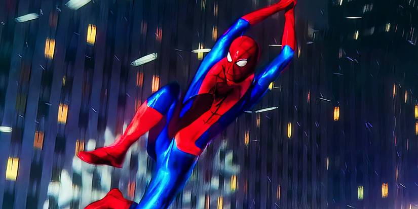 Spider-Man swinging at the end of Spider-Man No Way Home