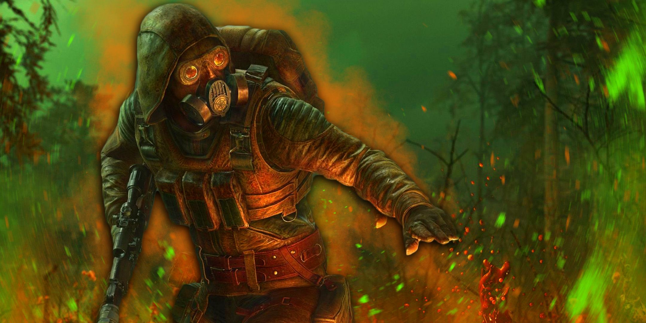 Главный герой STALKER 2 в темном лесу.