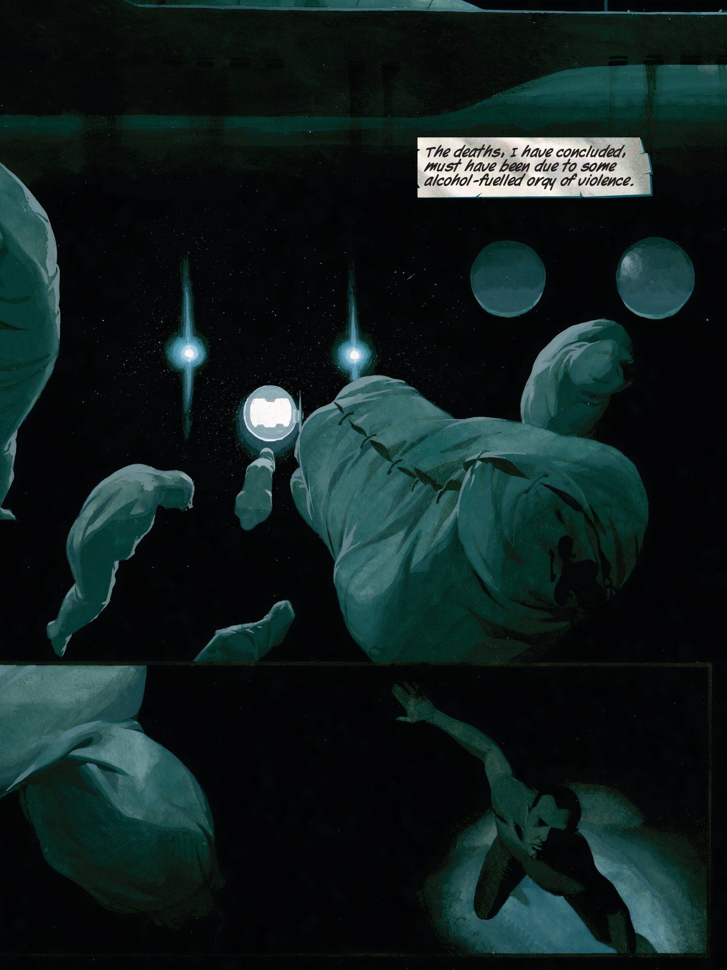 Namor watches as submariner bodies sink in the ocean.