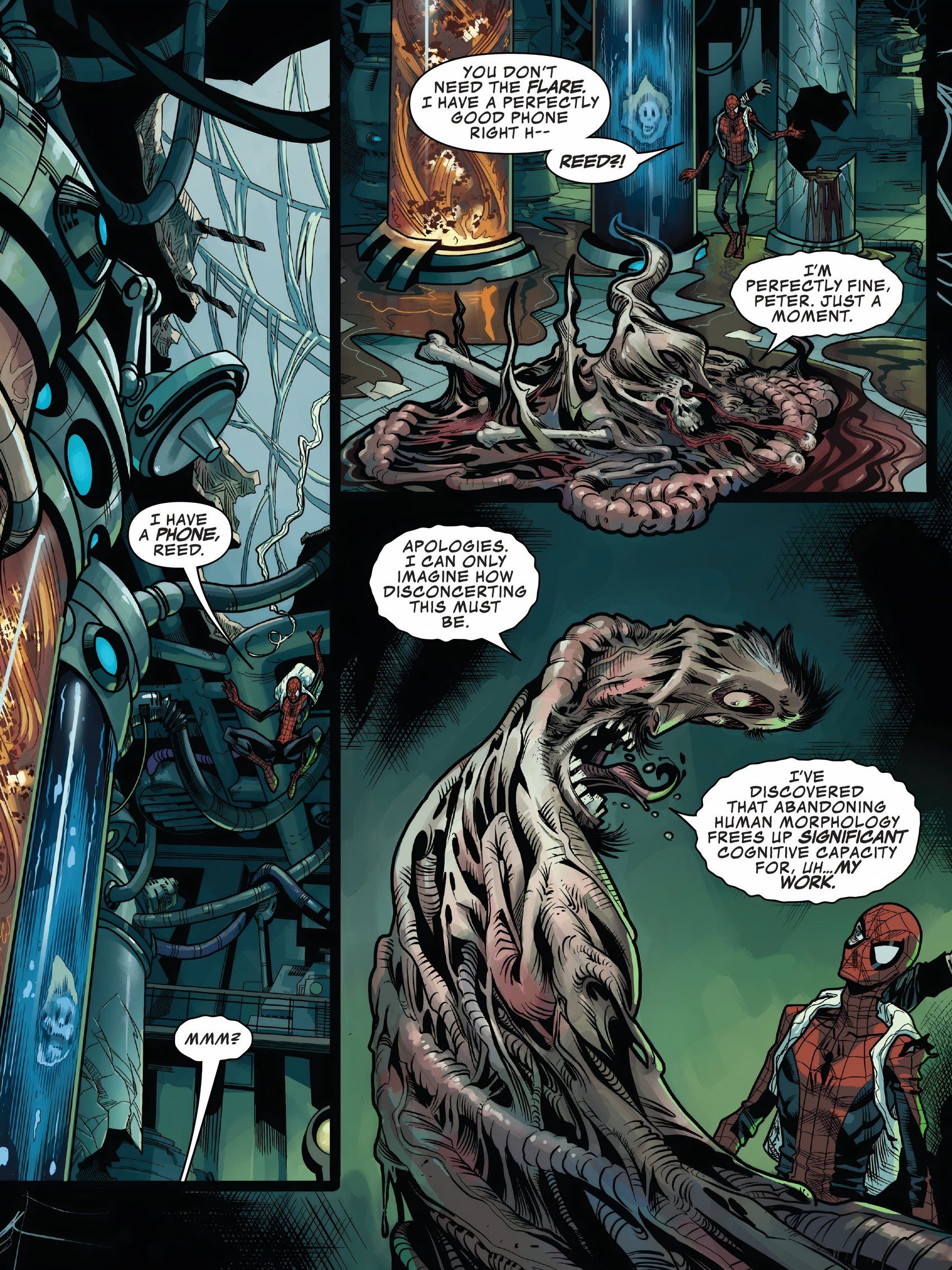 Reed Richards monstrously contorts his body.