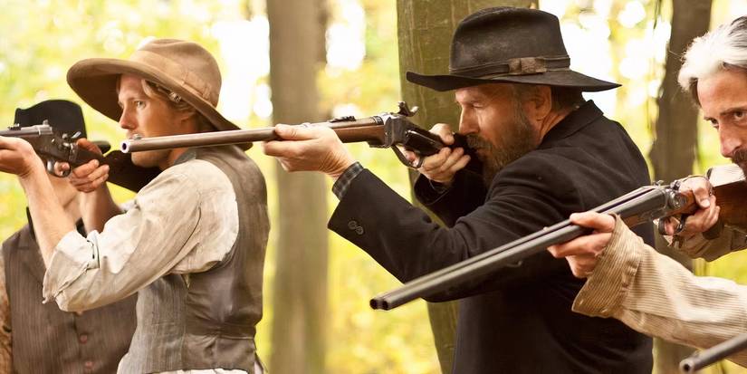 The Hatfields aiming their rifles in Hatfields & McCoys