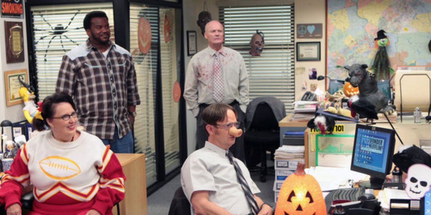 The Office in their Halloween costumes in Here Comes Treble