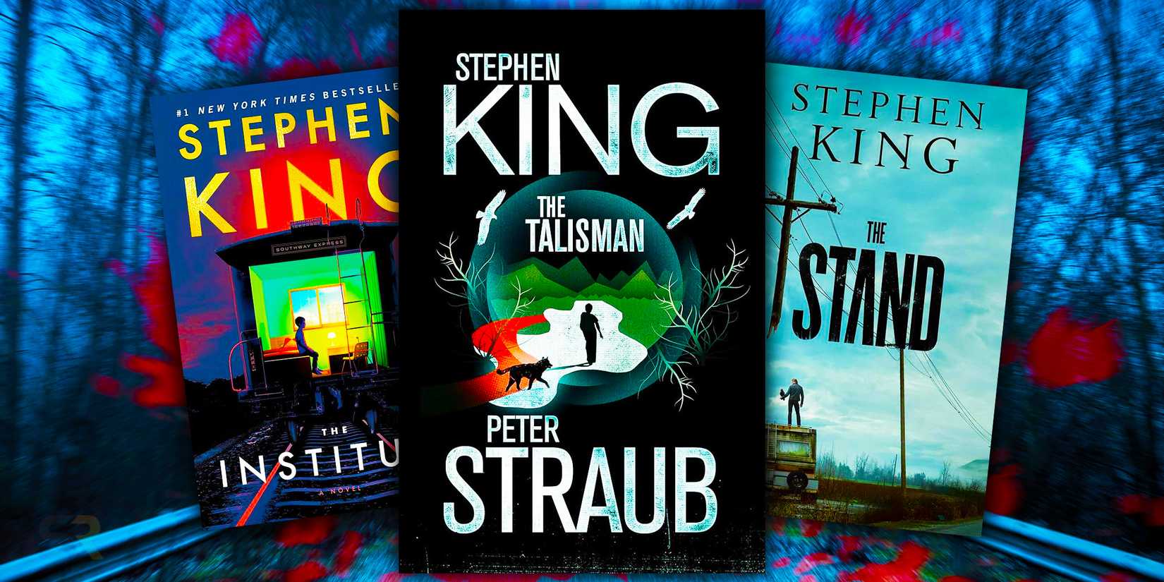 Latest News, Story & Potential Release Window The Institute, The Talisman, and The Stand covers by Stephen King against a bloody background with trees