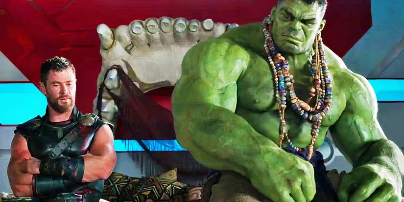 Thor e Hulk discutindo quem é o Vingador mais forte em Thor: Ragnarok