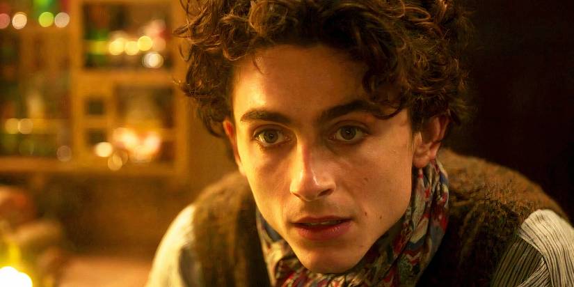 Timothée Chalamet looking surprised as Willy Wonka in Wonka