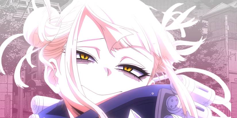 Toga smiling sadly as she looks at the horizon. Behind her, the house she used to live in can be seen. 