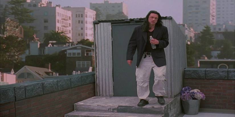 Tommy Wiseau on the roof in The Room