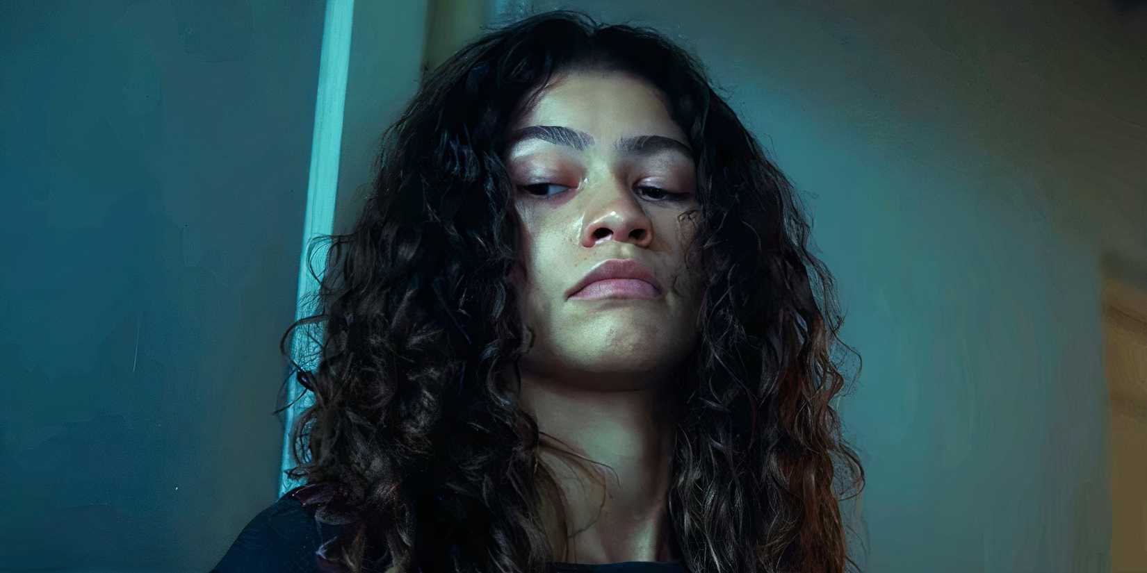 Zendaya as Rue Bennett looking at something off-screen in Euphoria