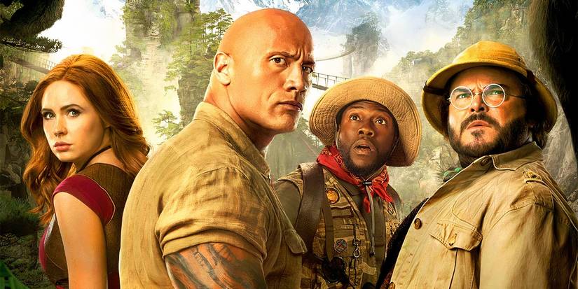 The lead characters in Jumanji: The Next Level including The Rock and Jack Black