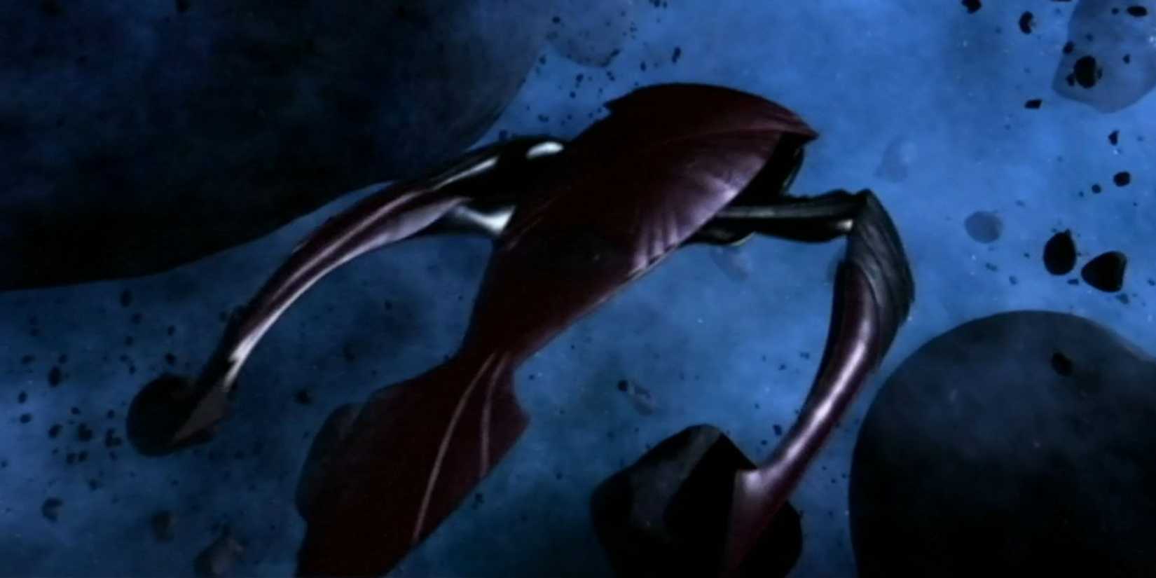 Talyn flying through an asteroid field in Farscape