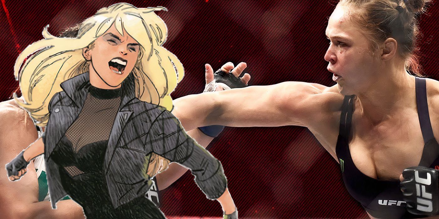 Ronda Rousey in the ring with Black Canary screaming