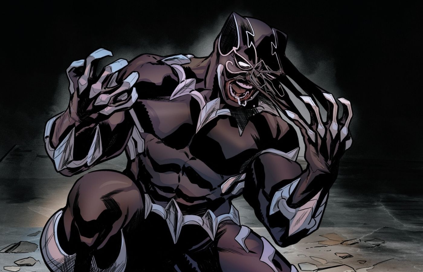 Black Panther screaming as he's unable to remove his vibranium suit.