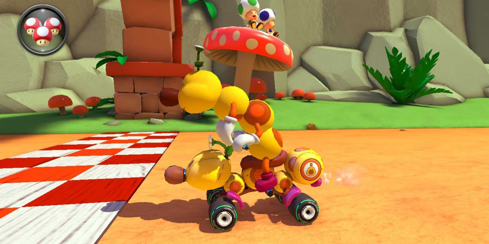 Wiggler on the Wild Wiggler Kart em um contra-relógio em Mario Kart 8 Deluxe.