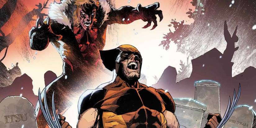 Wolverine and Sabretooth amongst graves of Wolverine's past.