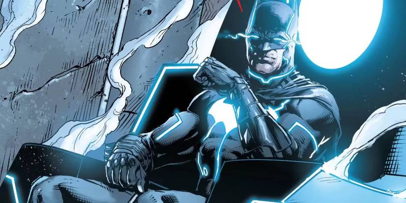 Batman sitting in the mobius chair under darkseids control