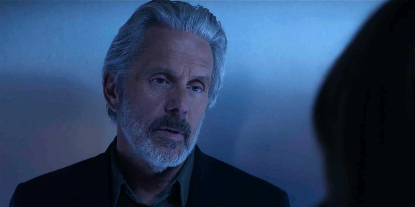 A close up of Parker in the blue light of the elevator in NCIS season 22