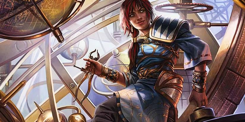 Artificer in armor working on a giant machine in Dungeons & Dragons