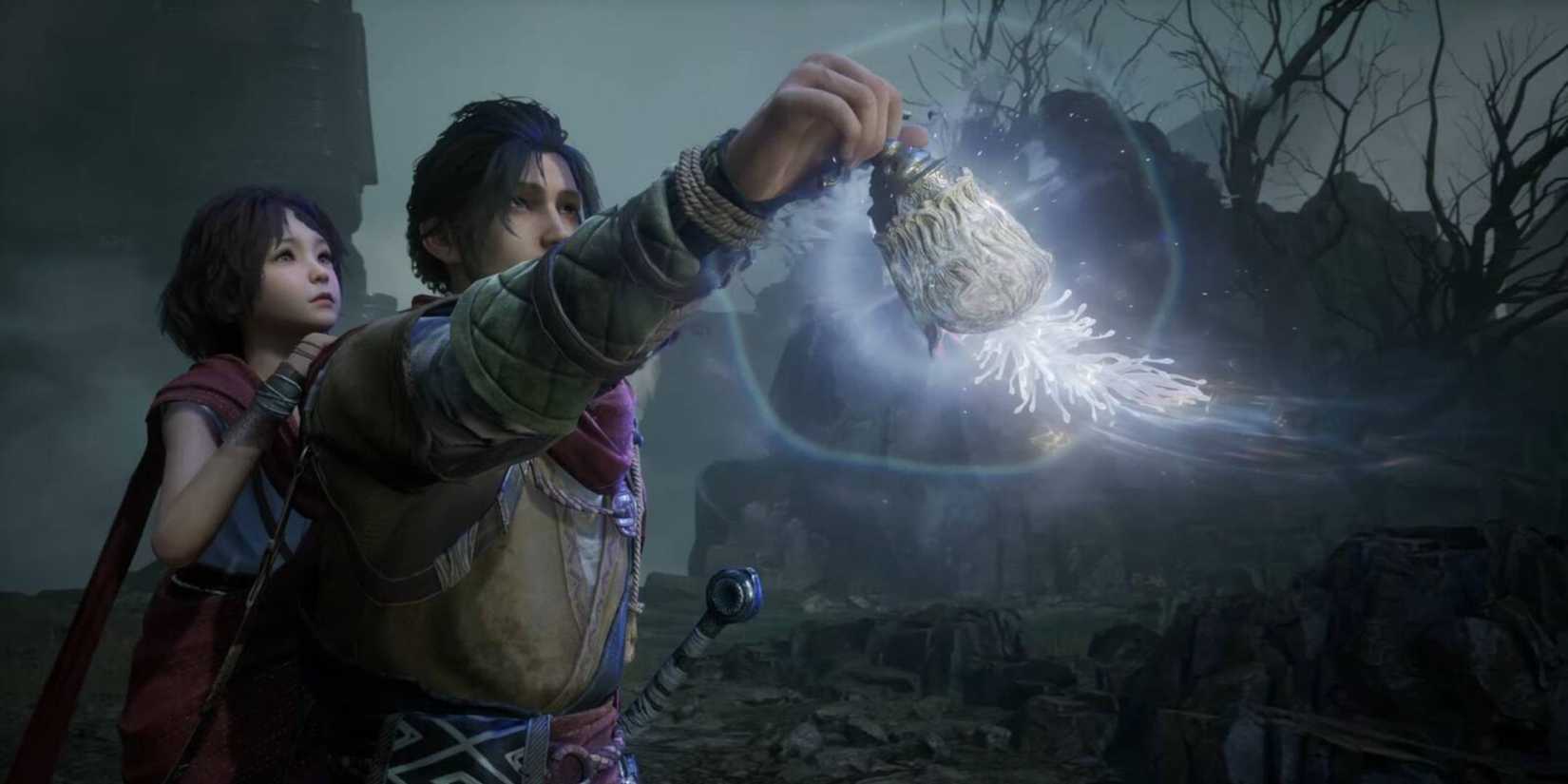The protagonist ringing a bell in Ballad of Antara.
