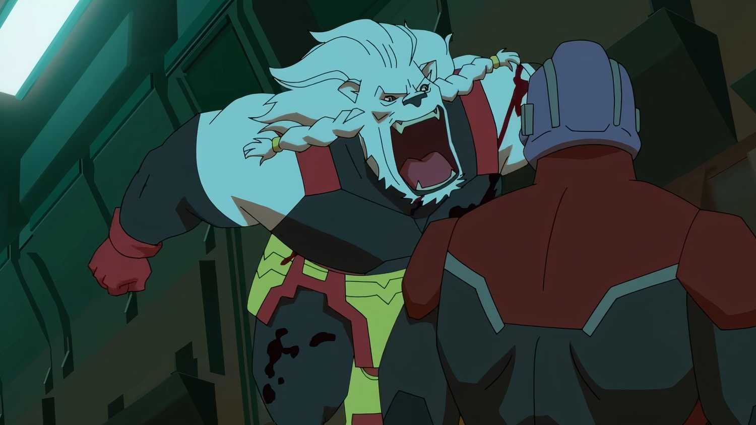 باتل بيست يفتح فمه استعدادًا لعض رأس رجل في عرض الموسم الثالث من إنفينسيبل