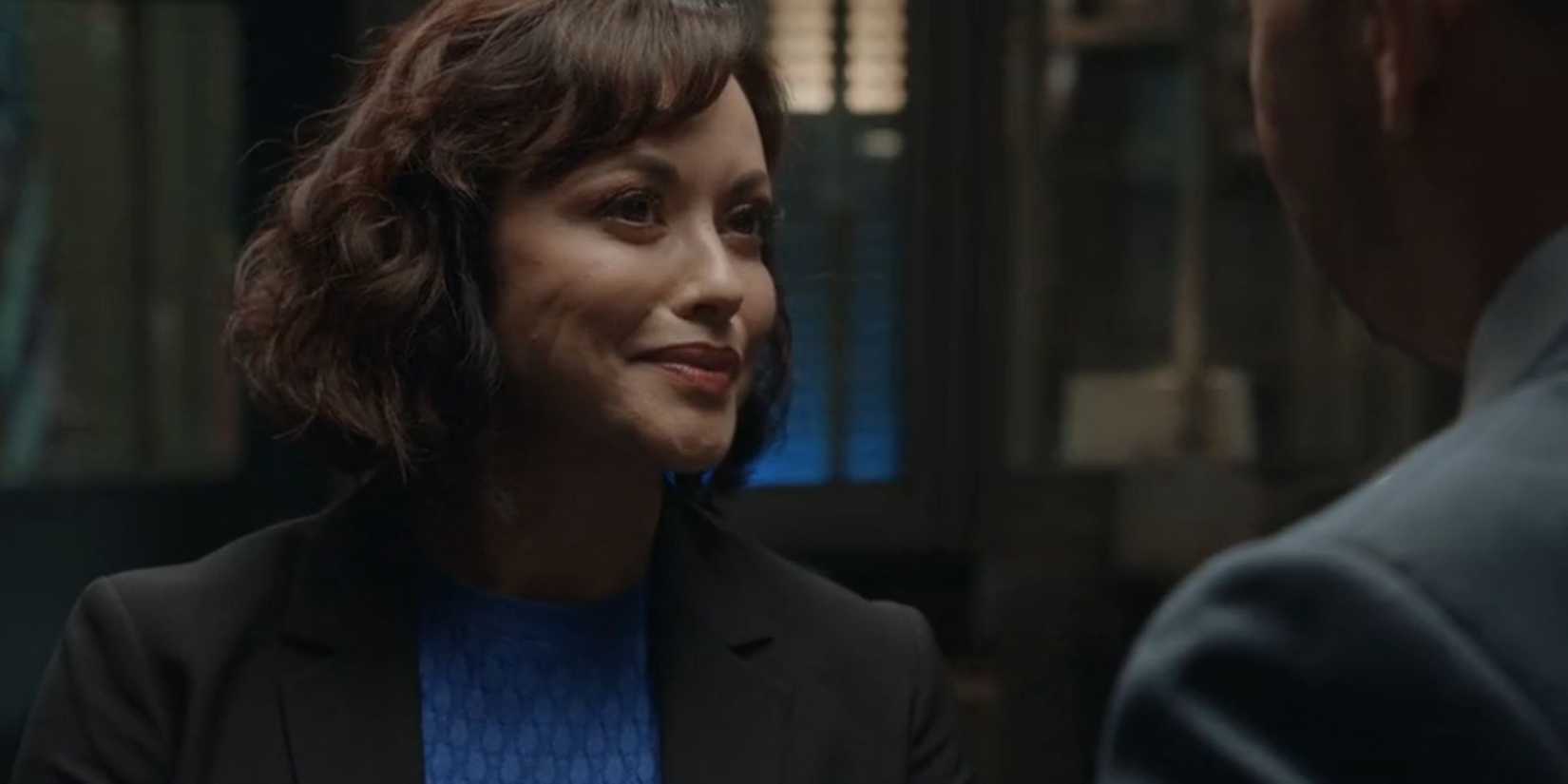 Blue Bloods Baez smiles at Danny in the squad room