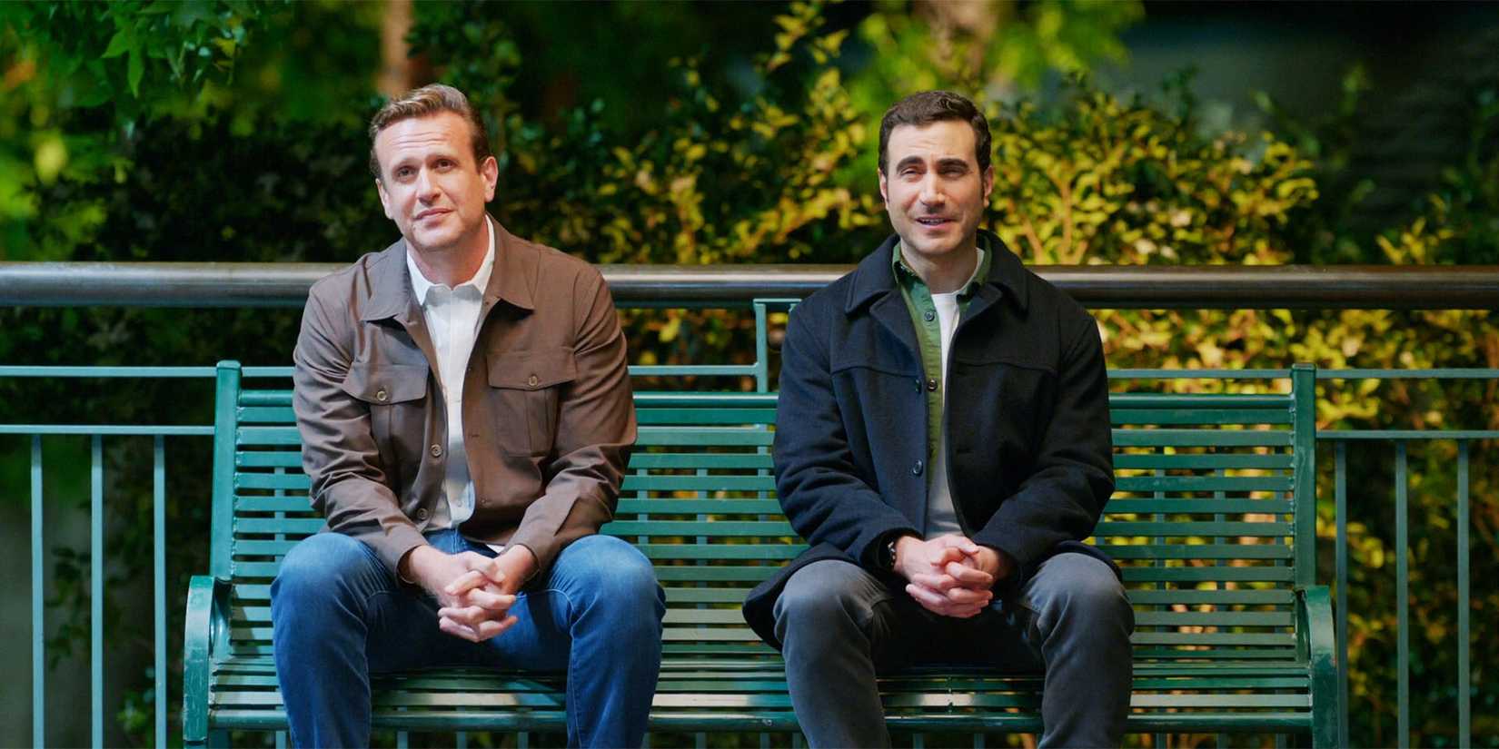 Brett Goldstein as Louis and Jason Segel as Jimmy in Shrinking season 2, episode 12, sitting together