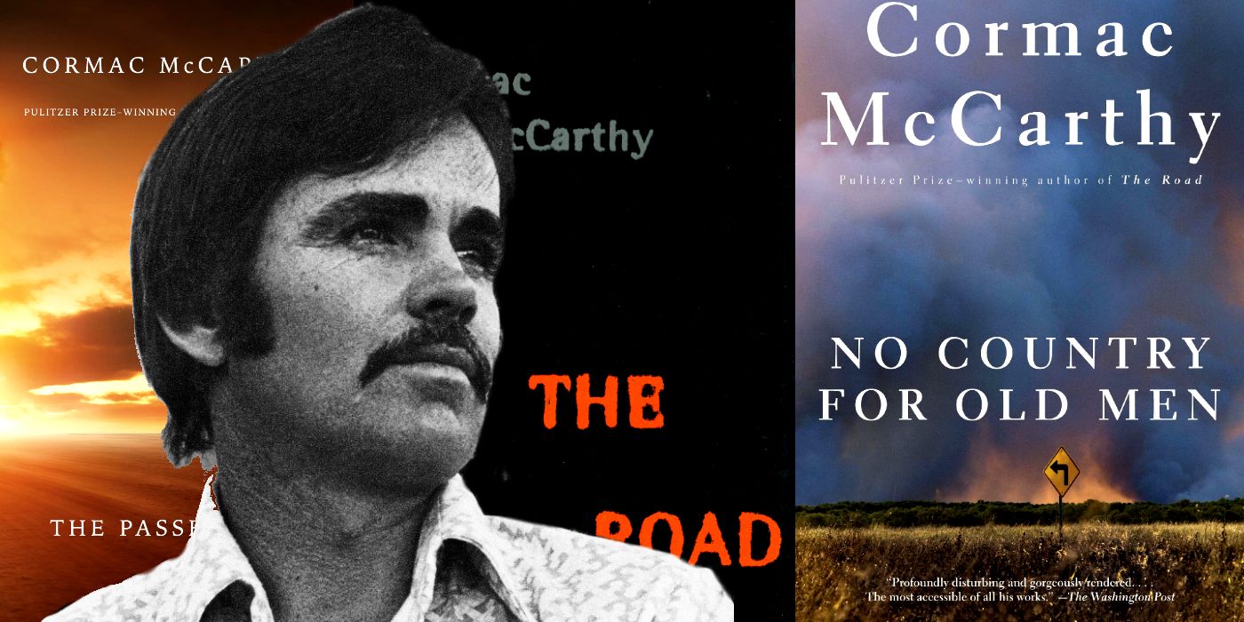 Collage of Cormac McCarthy and his novels.