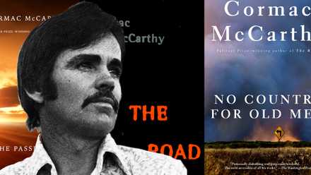 Collage of Cormac McCarthy and his novels.