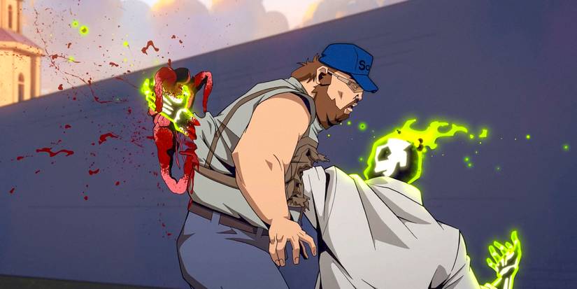 Doctor Phosphorus impales a member of the Sons of Themyscira with his hand in Creature Commandos Season 1 Ep 3